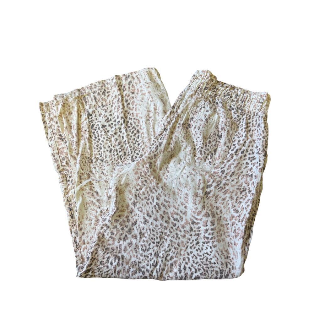 rewash pants linen blend capri brown and cream elastic waist women xl - Picture 2 of 6